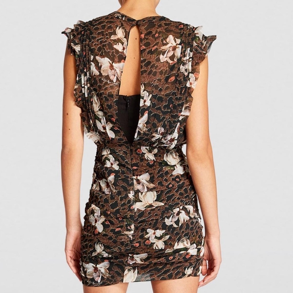All Saints Floral Leopard Print Ruffle Ruched Hali Alessandra Mini Dress - Picture 8 of 17